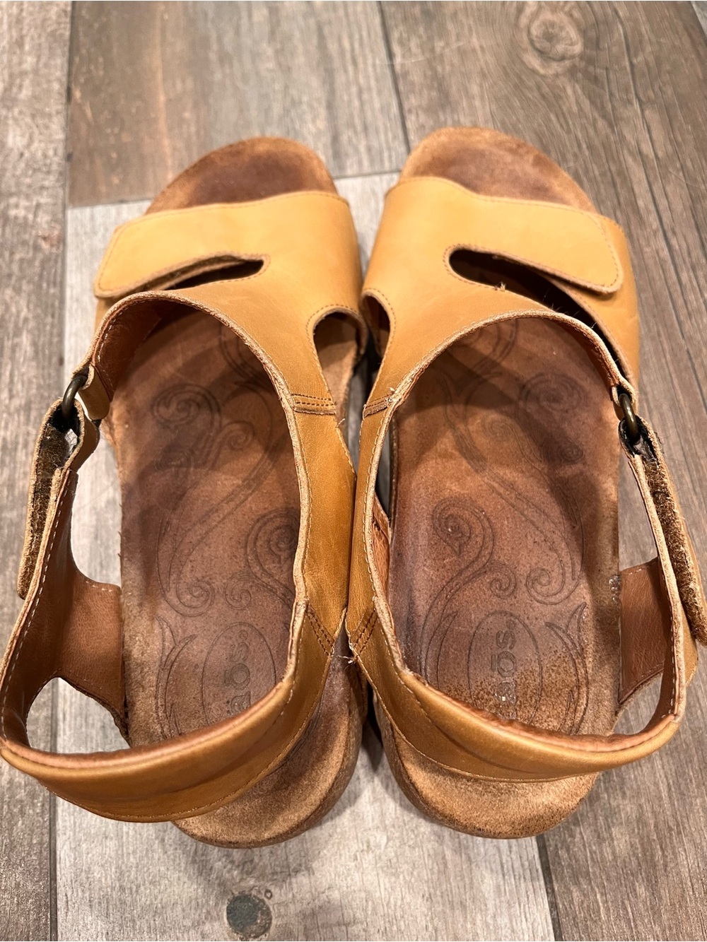 Taos Serene Tan Leather Slingback Wedge Sandals Sz 8-8.5 EUR 39 Adjust Straps - Picture 7 of 8